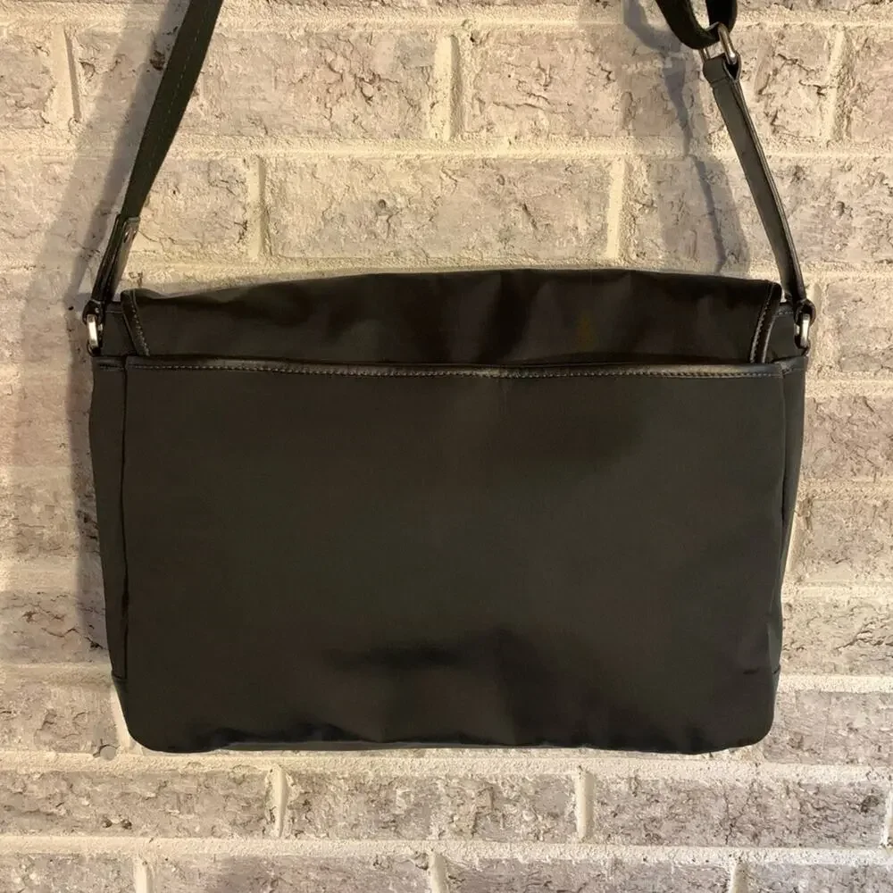 Coach Nylon Laptop Messenger Bag in Black with Silver Hardware